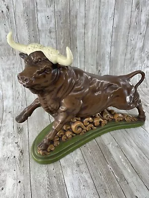 Large Fighting Brown Bull Ceramic Statue/ Figurine 12  In LENGTH Matador • $35.99