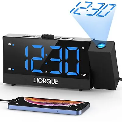  Ceiling Projection Dual Alarm Clock FM Radio LED USB Charging Mains Powered  • £30.74