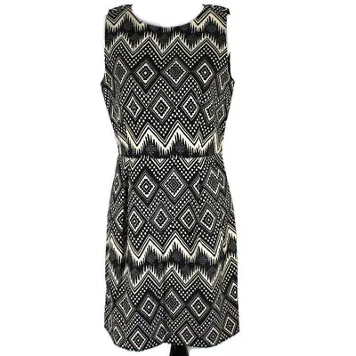 J Crew Sheath Dress Womens Sz 10 Black Tan Geometric Print Sleeveless Pockets • $31.99