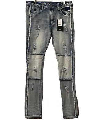 Men's Switch  Distressed Stretched Jeans With Rips - ICE BLUE STACK STYLES SS463 • $39.99