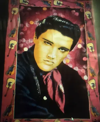 Vintage Elvis Presley Tapestry Wall Hanging Cotton 52in X 34.5in • $22.97