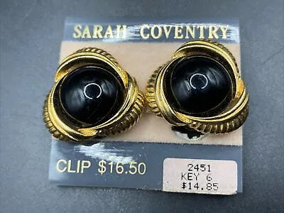 Vintage Sarah Coventry Clip On Earrings - Onyx And Gold Tone • $10.50