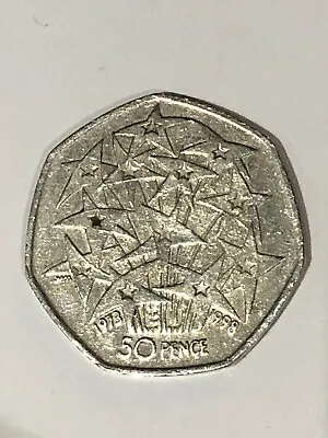 EU 50p Coin 1998 European Union Twelve Stars 50p Circulated 1973-1998 • £4