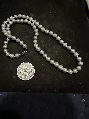 Pale Gray Organic Pearl Modernist Sterling Silver 925 Beaded Stand Necklace 18” • $14.99