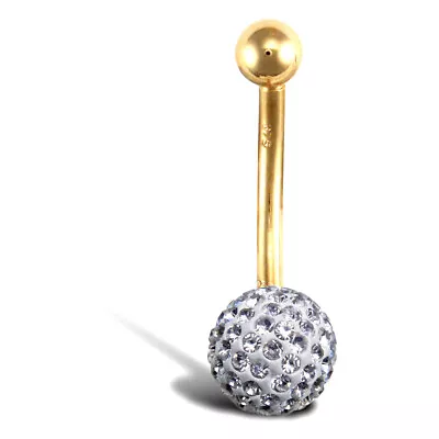 9ct Gold Jewelco London Round Crystal 8mm Disco Ball Banana Belly Bar 12mm • £59.99