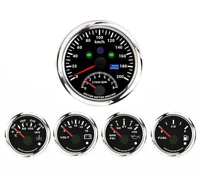 W PRO 5 Gauge Set 85mm GPS Speedometer Tachometer 200 KMH Turn Signal High Beam • $166.49