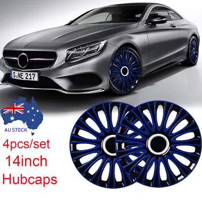 AU Blue 4x Car Wheel Rim Skin Cover Wheel Hubcaps 14inch/R14/35CM Wheel Decor • $49.71