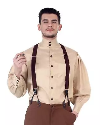 Men's Steampunk Old-Fashioned Western Costume Shirt Amish Victorian Amish Beige • $15.96