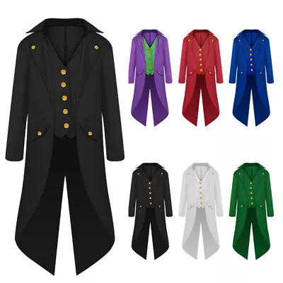 Adult Kids Costume Gothic Jacket Medieval Steampunk Tailcoat Party Cosplay Coat • £11.99