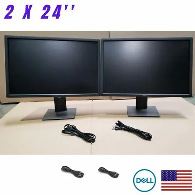 Dual Matching 2 X Dell P2412Mb 24'' 1080P Ultrawide LED Monitors + Stands & VGA • $132.35