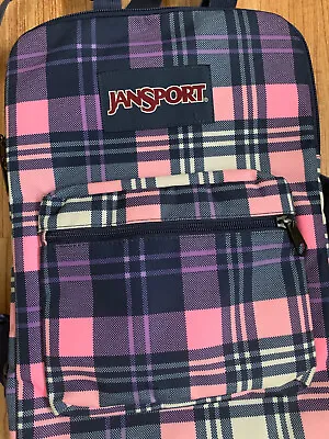 JANSPORT Backpack Superbreak Sleeve Pink Plaid Soft Tricot Lined Fits 15” Laptop • £10.92
