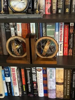 Old World Globe Book Ends Armillary Zodiac Rotating Sphere Italy Lot 2 EXCELLENT • $15