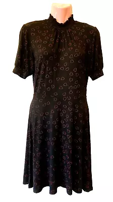 New Look Black Dress With Red Hearts Bohoo Chic High Neck Size 8 BNWOT • £9.49