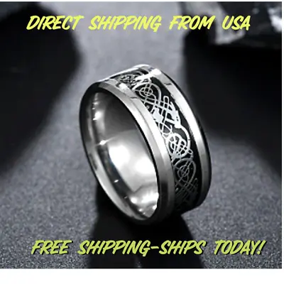 Men's Celtic BLACK Stainless Steel Dragon Wedding Band Ring For Men/Women • $9.47