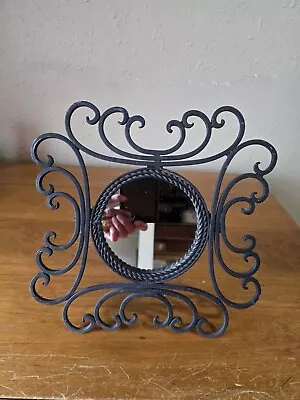 VINTAGE Cast Iron Scroll Standing Mirror Table Top Or Dresser • $30