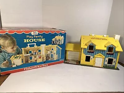 VTG Fisher Price Little People Play Family House Yellow Roof #952 W Box & Extras • $110