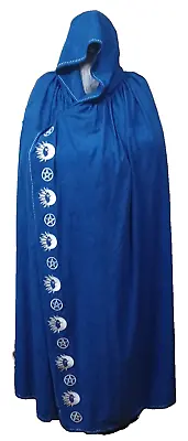 Wizard Cleric Hooded BLUE Cloak Cosplay Pentagram Yin Yang Sun & Moon  D&D Wicca • $47.99