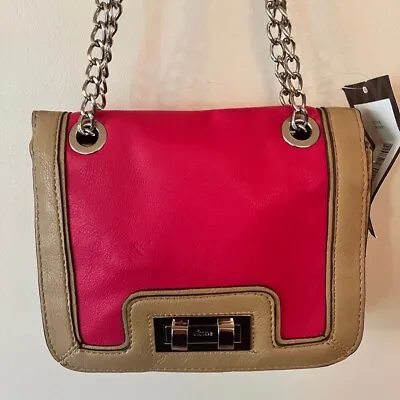 Victor Alfaro Purse Pink Tan Simulated Ostrich Flap Close Handbag Chain Strap • $24.99