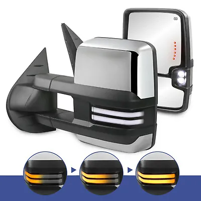 Power Heated Tow Mirrors W/ White Running Light For 07-14 Silverado Tahoe Yukon • $160.98