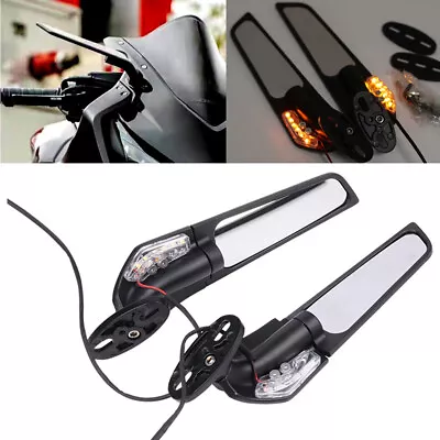 2X Wind Swivel Wing Rearview Side Mirror With Turn Signal Light For Honda Suzuki • $44.87