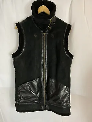 Polo Ralph Lauren Black Shearling Leather & Suede Vest Size Medium • $299