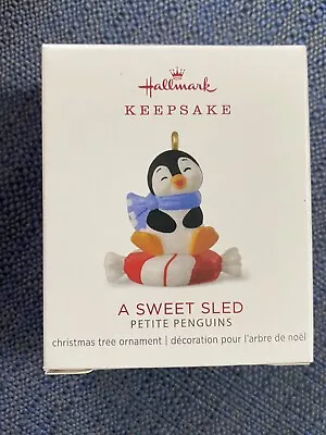 Hallmark 2018 Petite Penguins A Sweet Sled # 3 Series Miniature Ornament • $39.99