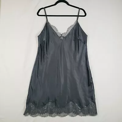 Victorias Secret Satin Slip Dress Womens X-Large Lingerie Lace Trim Gray Silver • $21.99