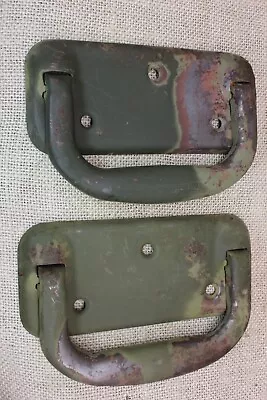 2 Old Tool Box Drop Handles Pulls Army Foot Locker Green Vintage Peeling Paint • $15.91