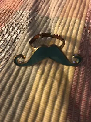 Etsy Moustache Ring Adjustable Enamel Blue Turquoise Tash Boho Chic • $4.98