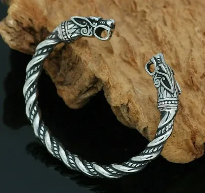 £14.99 • Buy Viking Wolf Bracelet Stainless Steel Arm Ring Jewellery Bangle Cuff Norse