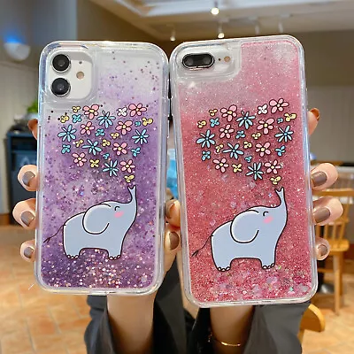 For IPhone Samsung Quicksand Liquid Glitter Phone Case Cover Cute Elephant Hot • $6.36