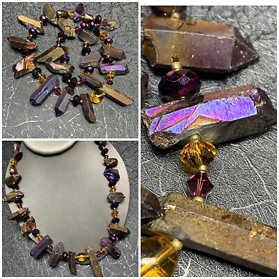 Mystic Purple Haze Aura Holographic Quartz Multi-Color Beaded Necklace 18'' • $79.50