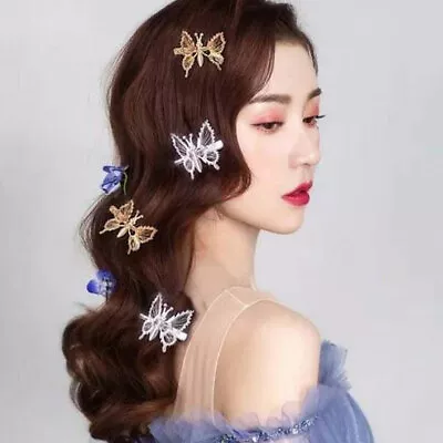 Women Girl Moving Flying Butterfly Shiny Hair Clips Metal Hairpin Party Wedding↖ • $1.26