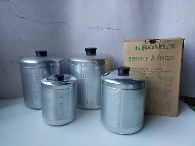 Vintage KROMEX SPUN ALUMINUM NESTING Canister Set Flour Sugar Coffee Tea 6 -9 H • $27.50