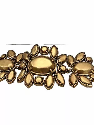 J Crew Link Panel  Bracelet Large Flower Faceted Layered Dome Antiqued Gold Tone • $11.99