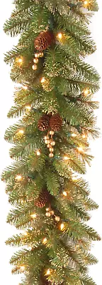 Pre-Lit Artificial Christmas Garland Green Glittery Pine White Lights Decora • $85.88