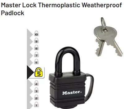 Padlocks With Keys Master Lock Thermoplastic Weatherproof Outdoor Steel Body • £9.95