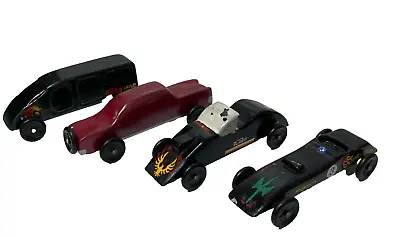 Lot Of 4 Vintage Pinewood Derby Folk Art Handmade Wooden Race Car And Dragster • $65