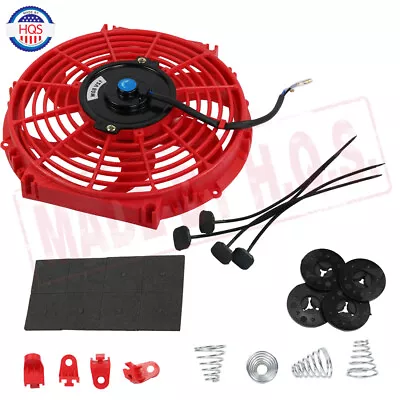Red Universal 10 Inch Slim Fan Push Pull 800 CFM Radiator Cooling 12V Mount Kit • $24.97