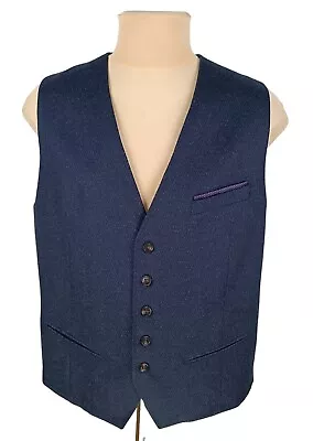 TED BAKER Mens Navy Wool Blend Vest Waistcoat Size 6 (2XL) • $31.50