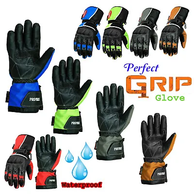 Unisex Cowhide Waterproof Armoured Knuckles Leather Motorbike Motorcycle Gloves • £24.99