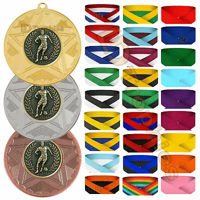 Male Player Football Medals & Ribbons Boys Football Medals Metal Medal Packs • £14.50