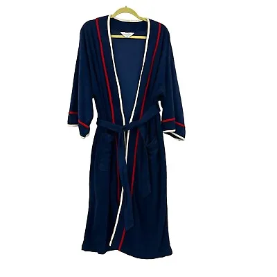 Vintage Christian Dior Robe Adult One Size OS Blue Red Trim Mens Flannel Felt • $39.99