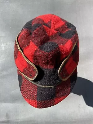 Vintage Woolrich WPL 807 Red Buffalo Plaid Wool Hunting Hat Ear Flaps Size 7 3/8 • $29.95