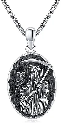 925 Sterling Silver Mens Santa Muerte Grim Reaper Holy Death Pendant Necklace • $139.99