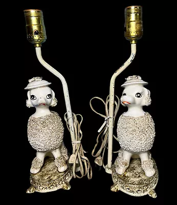 Pair Vintage 1950's White Poodle Spaghetti Boudoir Table Lamps Metal Base • $212.49