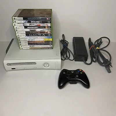 Microsoft Xbox 360 White 60GB Console Bundle With Controller Cables & 13 Games • $104.95