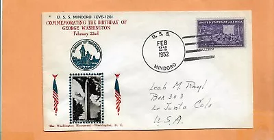 U.s.s.mindoro Washington Birthday / Monument Feb 221952  Crosby  Naval Cover • $3