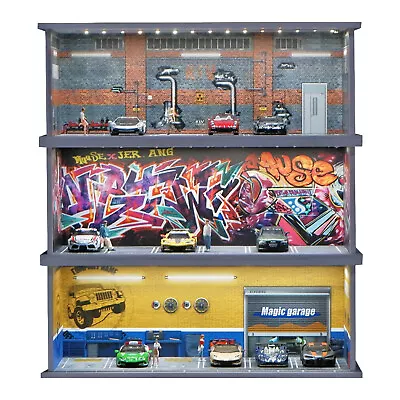 1/64 Miniature Parking Lot Scene Model PVC Assembled Model With Lights • $27.95