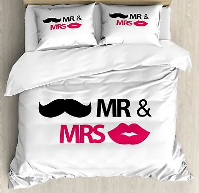Retro Duvet Cover Set With Pillow Shams Lips Moustache Mr Mrs Print • $69.99